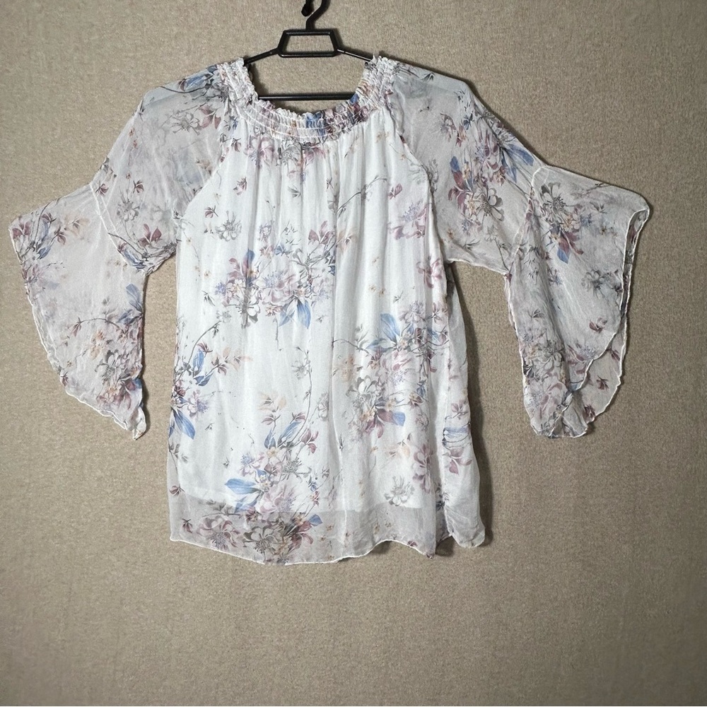Viola Borghi Silk‎ Blouse Womens Tag Size 3X Floral Boho Cottage Lined Italy